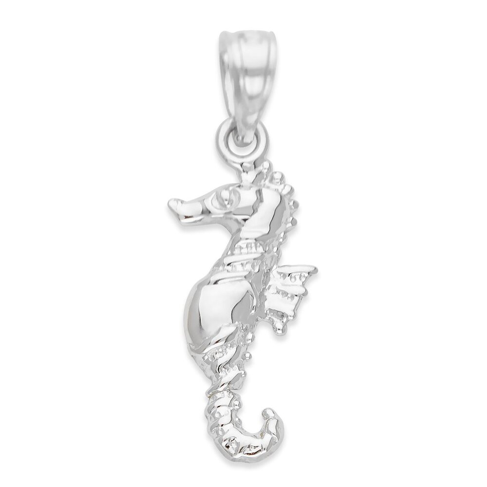 Solid 10k White Gold Seahorse Pendant - Ocean Animals Jewelry Gifts for Women